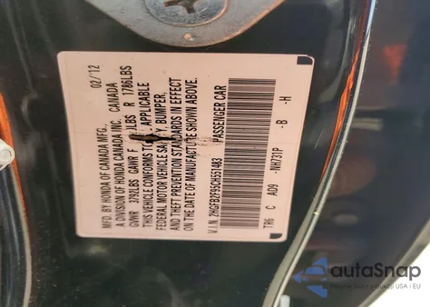 2012 Honda Civic Exl z USA, uszkodzony, nr VIN 2HGFB2F95CH551483